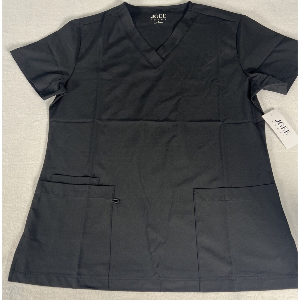 JGEE Sport Women's Scrub Top Medium Black V-Neck 3 Pocket NWT Uniform Top